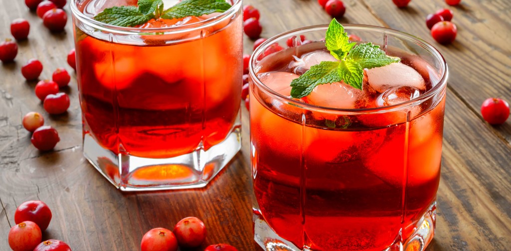 cranberry cocktail with ice and mint