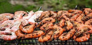 Delicious grilled shrimps on the BBQ Grill